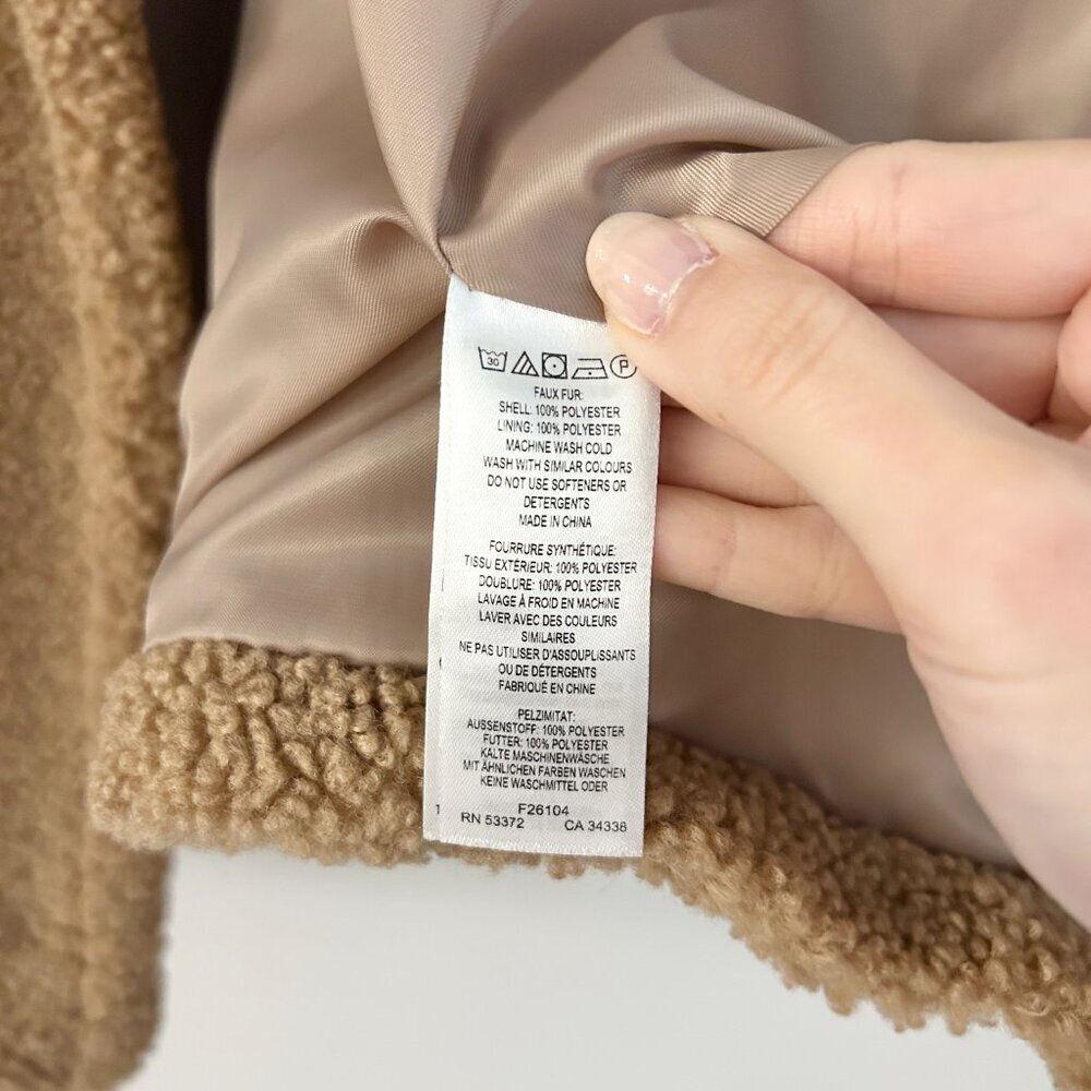 French Connection Teddy Sherpa Peacoat Oversized Jacket in Light Brown Size XS - Picture 7 of 8
